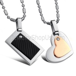 Pendentifs En Titane Noir Rectangulaire Et Or Rose Avec Chaîne Offerte C601