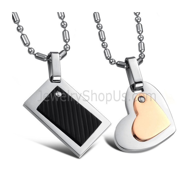 Pendentifs En Titane Noir Rectangulaire Et Or Rose Avec Chaîne Offerte C601