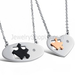 Pendentifs En Titane Ellipse Et Cœur Avec Strass Et Chaînes Offertes C732