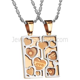 Pendentifs En Titane Et Or Rose Avec Chaîne « Love Jigsaw Lovers » C733