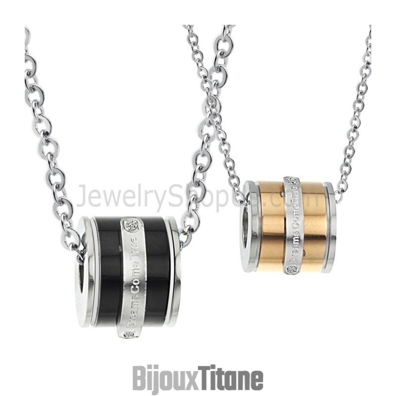 Pendentifs Cylindriques En Titane, Or Rose Et Noir, Avec Strass Et Chaînes Offertes 207