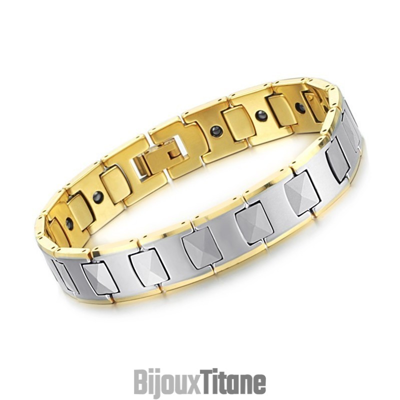 Bracelet De Santé Énergétique Magnétique En Tungstène Poli, Plantation, Or 18 Carats C940 Bracelet De Santé Énergétique Magnétique En Tungstène Poli, Plantation, Or 18 Carats C940