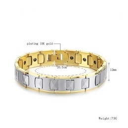 Bracelet De Santé Énergétique Magnétique En Tungstène Poli, Plantation, Or 18 Carats C940