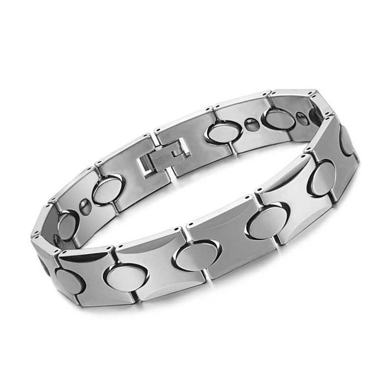Bracelet En Argent Tungstène Avec Pierre Magnétique Énergétique C944 Bracelet En Argent Tungstène Avec Pierre Magnétique Énergétique C944