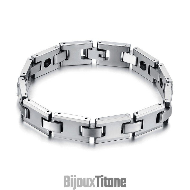 Bracelet De Santé Magnétique En Tungstène Et Argent H-Link C748