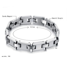 Bracelet De Santé Magnétique En Tungstène Et Argent H-Link C748