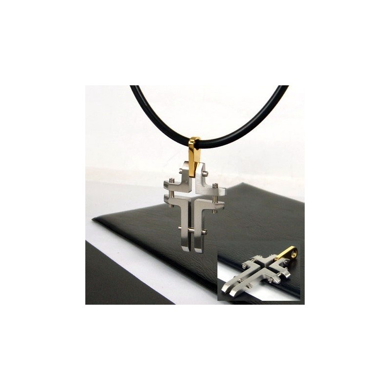 Collier Pendentif Croix Homme Unique En Acier Titane