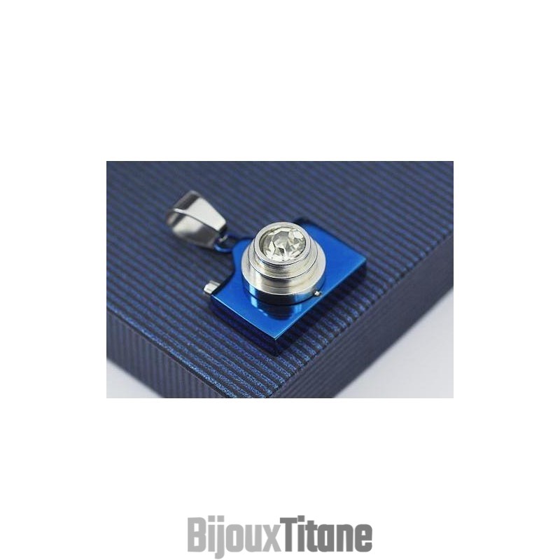 Collier En Titane Pur Avec Appareil Photo Bleu Pour Homme, Chaîne Gratuite Collier En Titane Pur Avec Appareil Photo Bleu Pour Homme, Chaîne Gratuite
