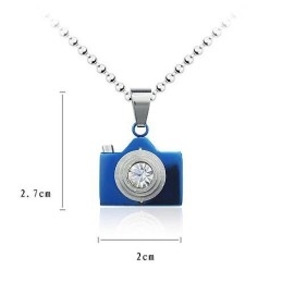 Collier En Titane Pur Avec Appareil Photo Bleu Pour Homme, Chaîne Gratuite