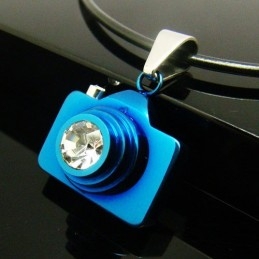 Collier En Titane Pur Avec Appareil Photo Bleu Pour Homme, Chaîne Gratuite