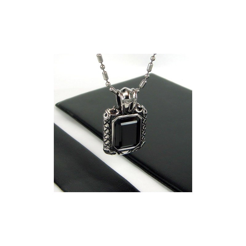 Pendentif Noble Man En Acier Titane Et Agate Noire