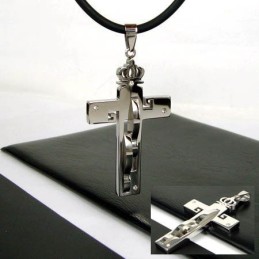 Pendentif En Acier Titane Avec Croix Et Couronne Pour Homme Noble