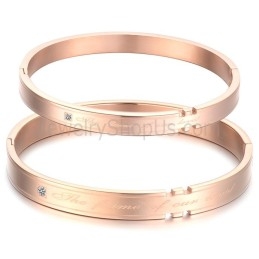 Bracelets Couple En Or Rose Tatanium Avec Strass C710
