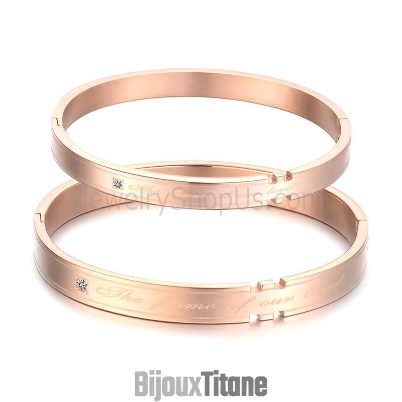 Bracelets Couple En Or Rose Tatanium Avec Strass C710 Bracelets Couple En Or Rose Tatanium Avec Strass C710