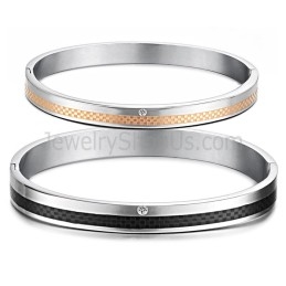 Bracelets Couple En Or Rose Et Grille Noire Avec Strass C746