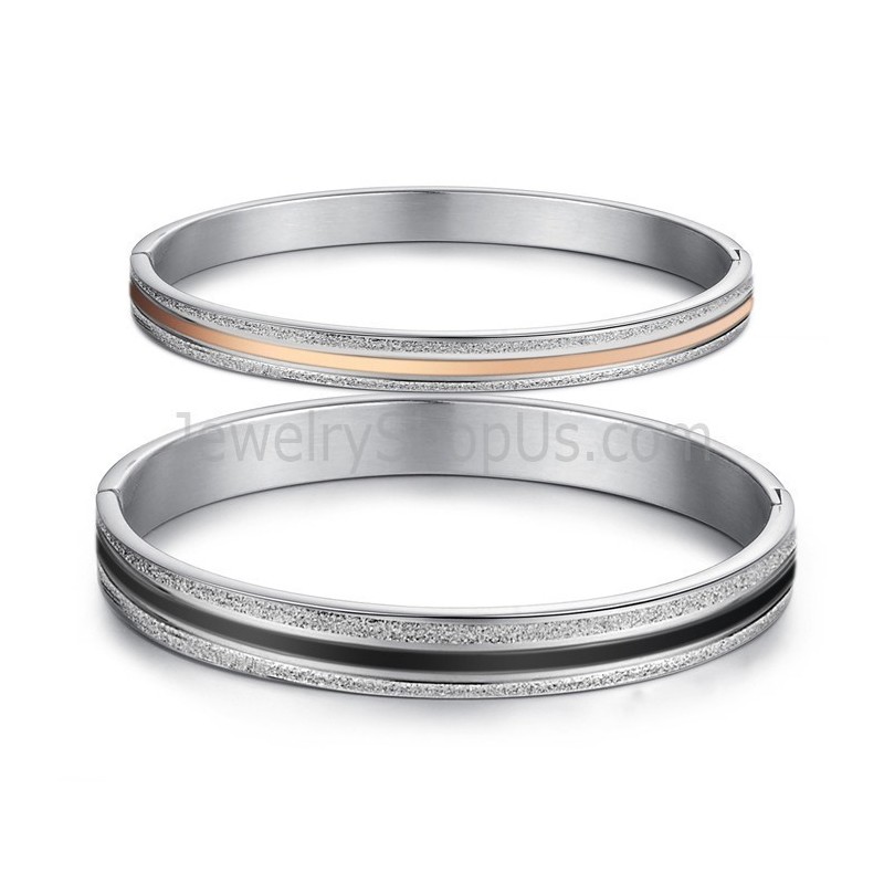 Bracelets Couple Tatanium Or Rose Et Noir C869 Bracelets Couple Tatanium Or Rose Et Noir C869