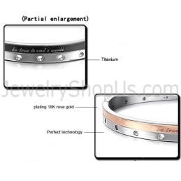 Bracelets Couple Tatanium Or Rose Et Noir « Soyez Fidèle À Votre Monde » Avec Trous Circulaires C868