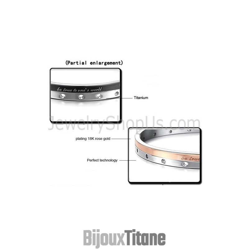 Bracelets Couple Tatanium Or Rose Et Noir « Soyez Fidèle À Votre Monde » Avec Trous Circulaires C868 Bracelets Couple Tatanium Or Rose Et Noir « Soyez Fidèle À Votre Monde » Avec Trous Circulaires C868