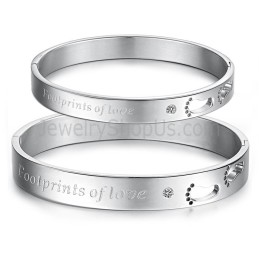 Bracelets Couple Tatanium « Empreintes De Pas D'Amour » Avec Empreintes De Pas Creuses Et Strass C850