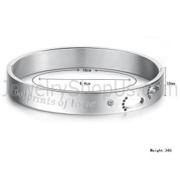 Bracelets Couple Tatanium « Empreintes De Pas D'Amour » Avec Empreintes De Pas Creuses Et Strass C850