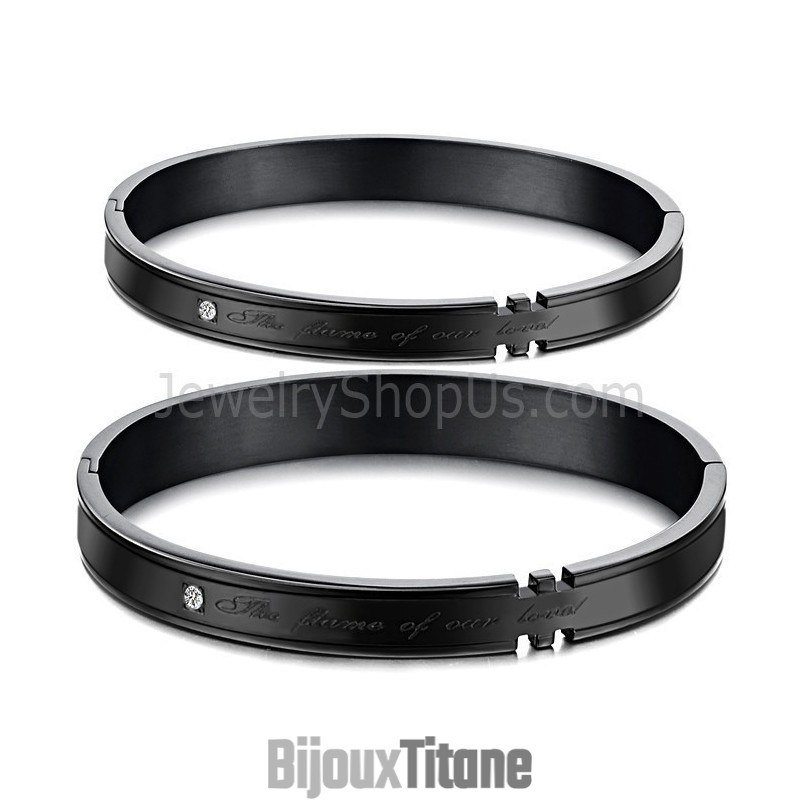 Bracelets Couple Tatanium Avec Strass (Noir, Or Rose) C731 Bracelets Couple Tatanium Avec Strass (Noir, Or Rose) C731