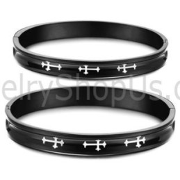 Bracelets Couple En Titane Noir Avec Croix Blanche C747