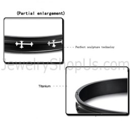Bracelets Couple En Titane Noir Avec Croix Blanche C747