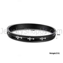Bracelets Couple En Titane Noir Avec Croix Blanche C747