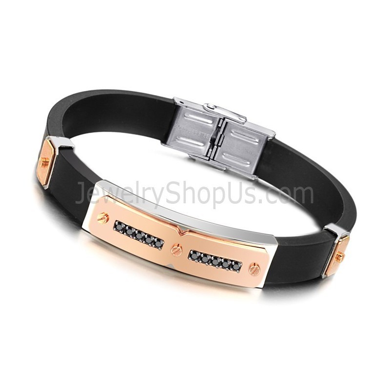 Bracelet Magnétique En Titane Et Silicone Pour Homme C703