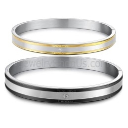 Bracelets Couple « True Love Forever » En Or Et Noir Avec Strass C875