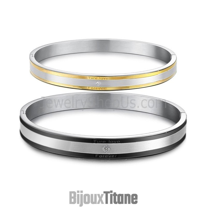Bracelets Couple « True Love Forever » En Or Et Noir Avec Strass C875