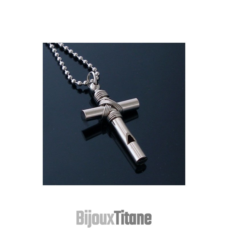 Pendentif Sifflet Croix Homme - Chaîne Offerte