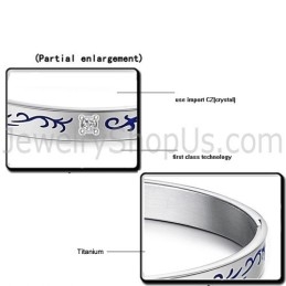 Bracelets Couple Tatanium Avec Fleurs Bleues C858