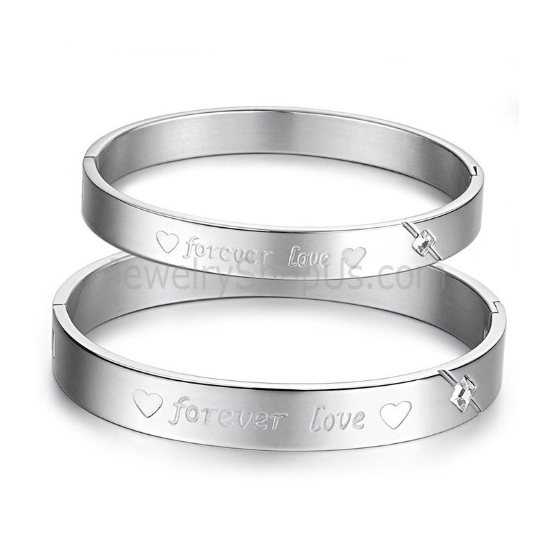 Bracelets Couple « Forever Love » En Tatanium Avec Strass C847