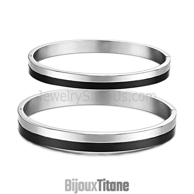 Bracelets Tatanium Noir Et Couple C822 Bracelets Tatanium Noir Et Couple C822