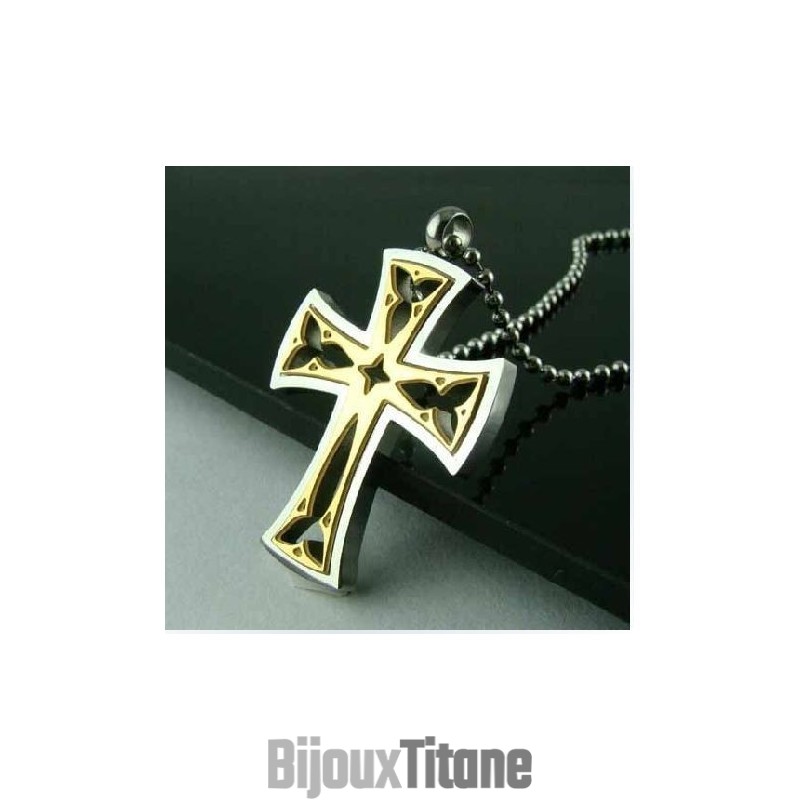 Pendentif Croix En Or Et Acier Titane Pour Homme Noble Pendentif Croix En Or Et Acier Titane Pour Homme Noble