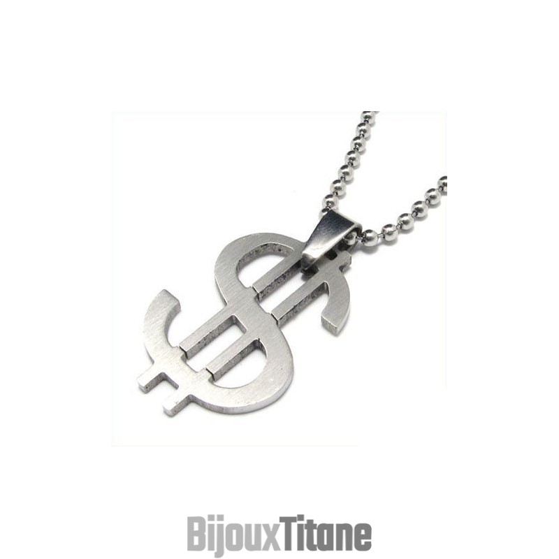 Collier Pendentif En Titane Pur Avec Symbole Du Dollar Cool Man, Chaîne Gratuite Collier Pendentif En Titane Pur Avec Symbole Du Dollar Cool Man, Chaîne Gratuite
