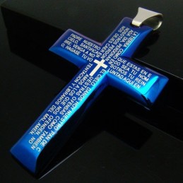 Pendentif Croix Bleue En Titane Pur Pour Homme