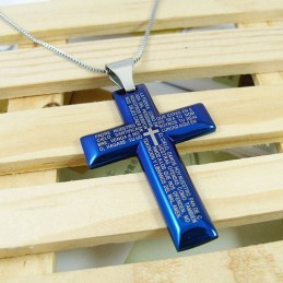 Pendentif Croix Bleue En Titane Pur Pour Homme