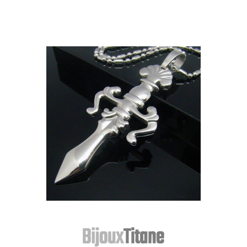 Collier Pendentif Croix Épée Brillante En Titane Pur Pour Homme Cool