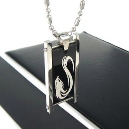 Collier Avec Pendentif En Titane Pur Motif Loup Noir Pour Homme
