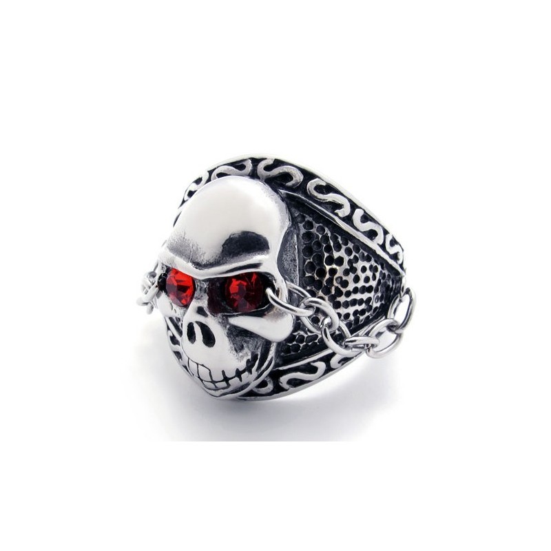 Bague En Titane Avec Tête De Mort Et Diamant Rouge Bague En Titane Avec Tête De Mort Et Diamant Rouge