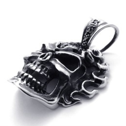 Pendentif En Titane Avec Tête De Mort En Diamant Noir