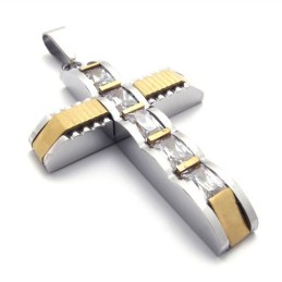 Pendentif Croix En Titane Et Diamant Avec Accents Dorés