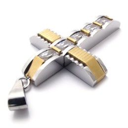 Pendentif Croix En Titane Et Diamant Avec Accents Dorés