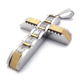 Pendentif Croix En Titane Et Diamant Avec Accents Dorés