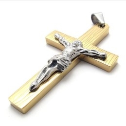 Pendentif Croix Jésus En Titane Doré