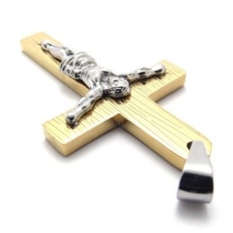 Pendentif Croix Jésus En Titane Doré