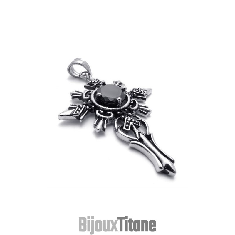 Pendentif Croix En Titane Avec Pierres Précieuses