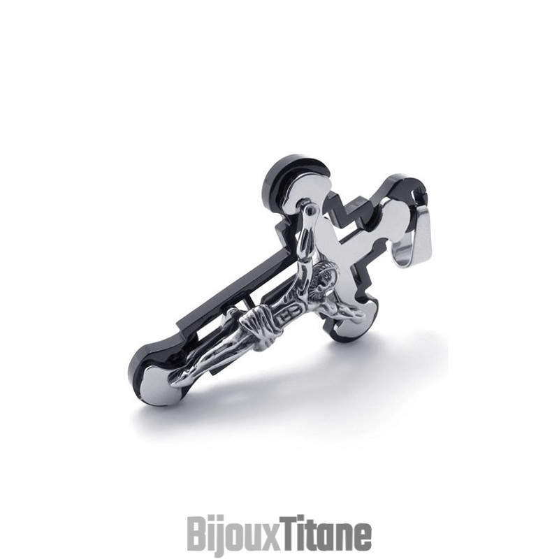 Pendentif Croix Jésus En Titane Noir
